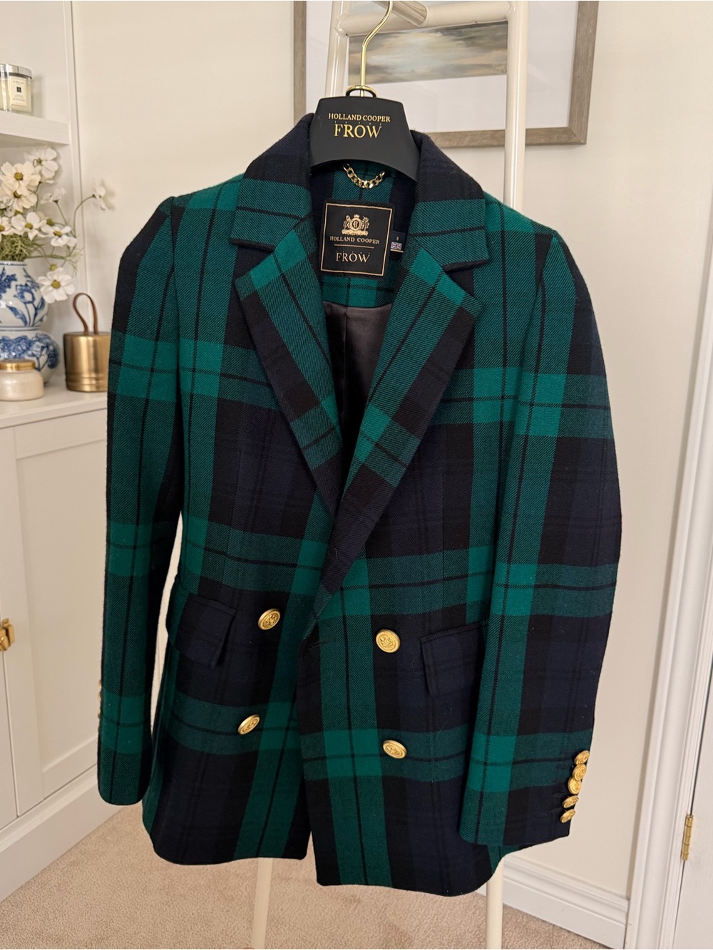 Holland Cooper IN THE FROW Green & Navy Plaid Double-Breasted Blazer